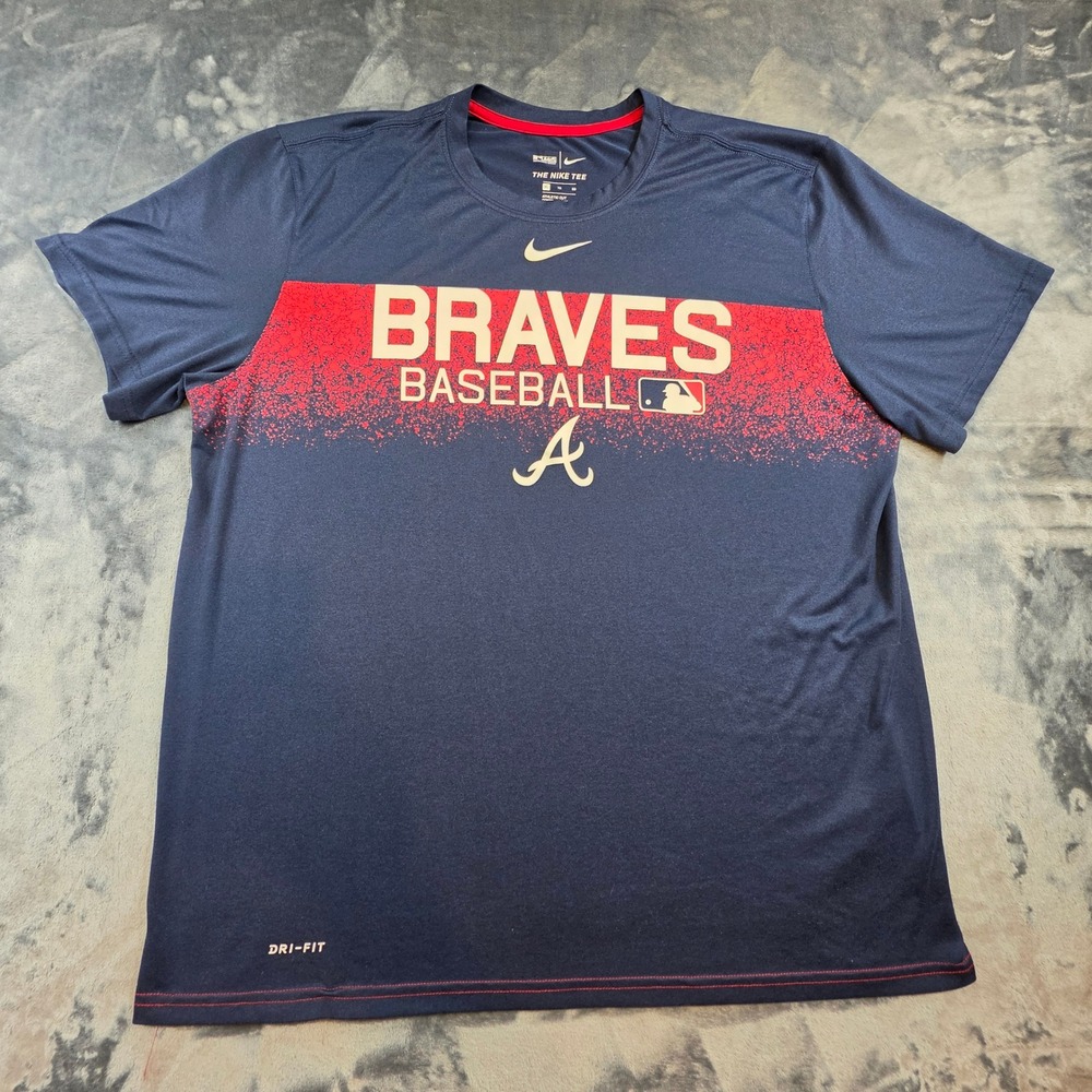 Nike Mens Atlanta Braves MLB Dri-FIT Performance T-Shirt Blue XL Athletic Cut